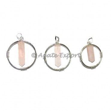 Rose Quartz Round Cage Pencil Pendants
