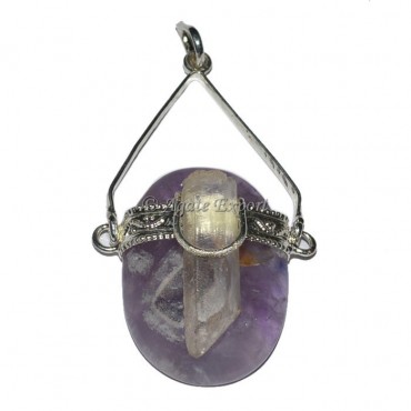 Amethyst Stones Healing Pendant With Crystal Point