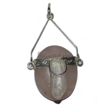 Rose Quartz Oval With Crystals Points Pendant