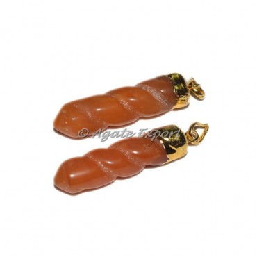 Peach Aventurine Spiral Pencil Pendants
