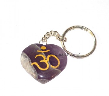 Amethyst Heart Om Keychains