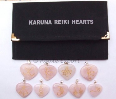 Karuna Reiki Rose Quartz Pendants Set.