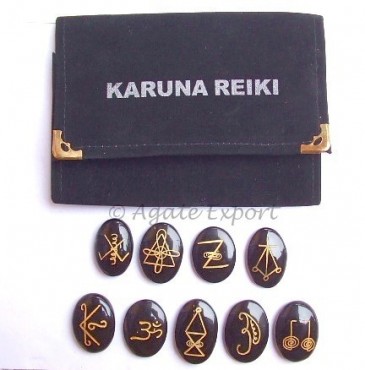 Karuna Reiki Black Onyx Oval Set.