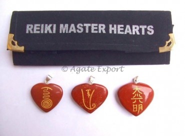 Red Jasper Reiki Master Hearts Pendants Set.
