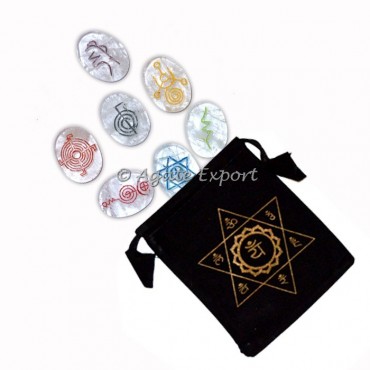 Crystal Seven Symbols Chakra Color Oval Reiki Set