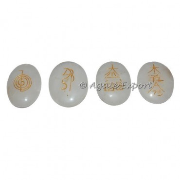 White Agate Oval Usui Reiki Tumbled Set