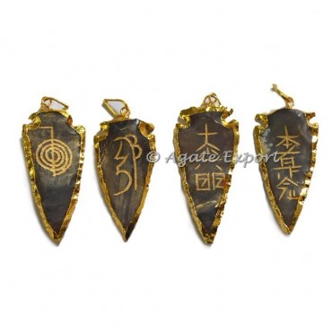 Usui Reiki Electroplated Agate Arrowheads Set