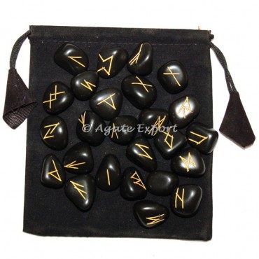 Black Agate Rune Set With Bag