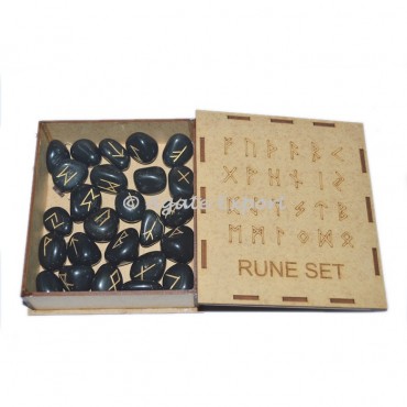 Black Agate Futhark Rune Set with Box