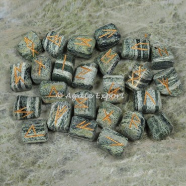 Green Zebra Jasper Futhark Rune Set