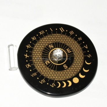 Lunar Blossom Sun Clock with Flower of Life and Moon Phases Plaque and Crystal Quartz Point
