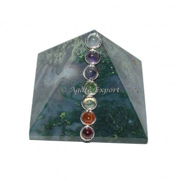 Moss Agate Pyramids with Chakra Cabs