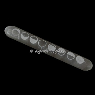 Selenite Engraved Moon Massage Wands