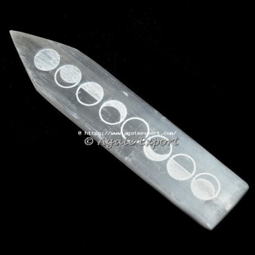 Moon Engraved  Selenite Wand