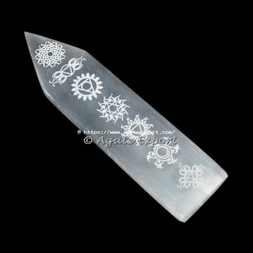 Yantra Chakra Engraved Selenite Wand