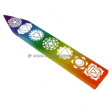 Engraved Selenite Seven Chakra Healing Wand