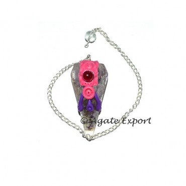 Amethyst Orgone Tibetan Pendulum with Garnet Cab