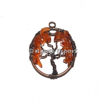 Carnelian Copper Tree Of Life Pendant