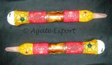 Tibetan wands With Rose Quartz and Tree Agate