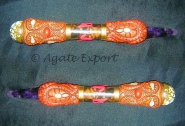 Tibetan Healing Wands with Amethyst and Tree Agate