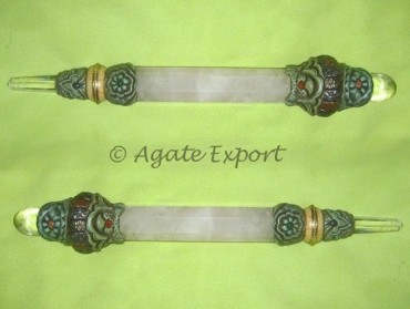 Tibetan Wands with Crystal Quartz and Rose Quartz