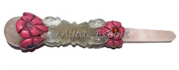 Crystal Quartz Dorje With Rose Tibetan Healing Wands