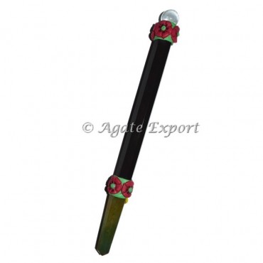 Black Agate Stone Tibetan Chakra Wands