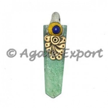 Green Aventurine Flat Pencil Tibetan Pendants