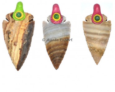 Fancy Jasper Arrowheads Tibetan Pendants with Gree