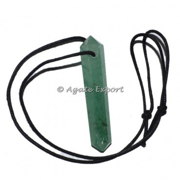 Green Aventurine Double Point Focal Pendants with Lather Cord