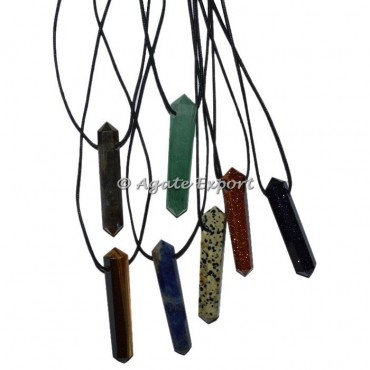 Mix Gemstone Double Point Focal Pendants with Lather Cord