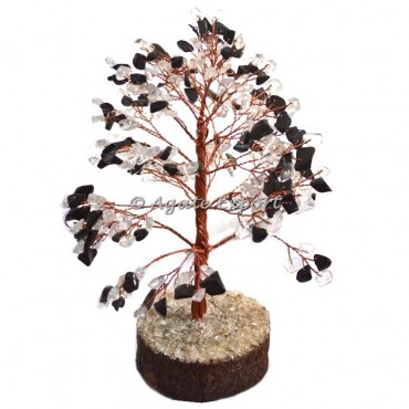 Crystal Quartz And Black Agate Copper Tree