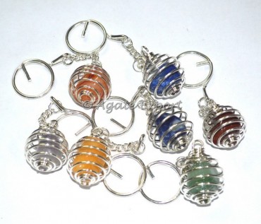 Chakra Tumbled Stone Cage Keychain Set