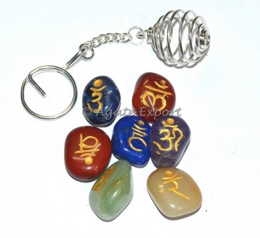 Chakra Sanskrit Tumbled Keychain Set