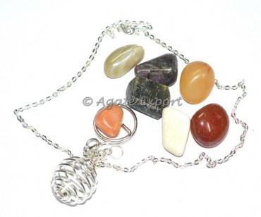 7 Chakra Tumbled Stone With Cage Necklace