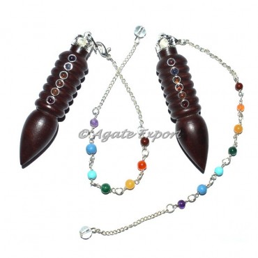 Rose Wood Drop Carved Chakra Cab Pendulums