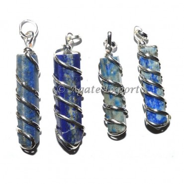 Lapis Lazuli Pencil Wrap Pendants