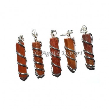 Red Jasper Pencil Wrap Pendants