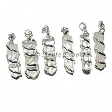 Crystal Quartz Pencil Wrap Pendants