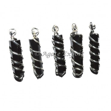 Black Tourmaline Pencil Wrap Pendants