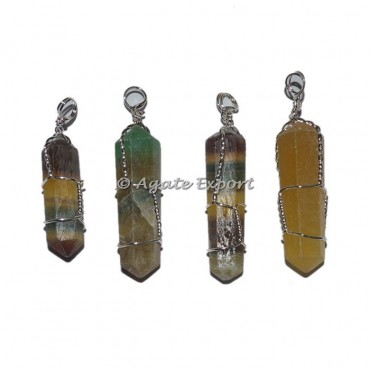 Multi Flourite Double Point wrap Pendants
