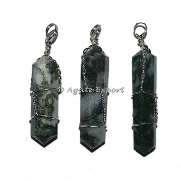 Moss Agate Double Point Wrap Pendants