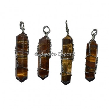 Tiger Eye Double Point Wrap Pendants