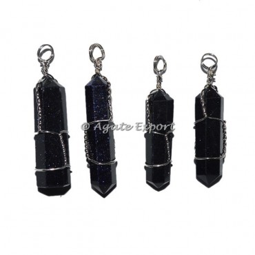 Blue Sunstone Double Point Wrap Pendants