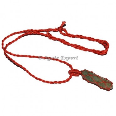 Green Aventurine With Red Cord Wire Wrapped Pendants