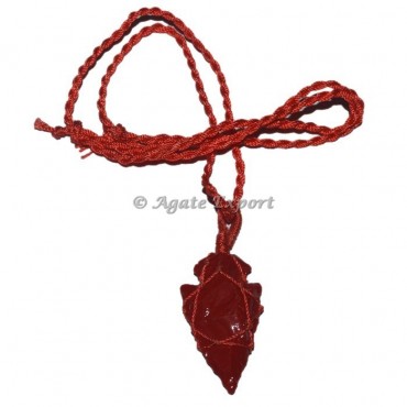 Carnelian Arrowheads Cord Wire Wrapped Pendants
