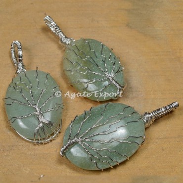 Green Aventurine Silver Wire Wrapped Pendants