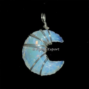 Opalite moon aura Wrap Pendants