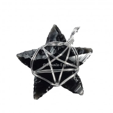 Black Obsidian Star with strar wrap Healing Pendants