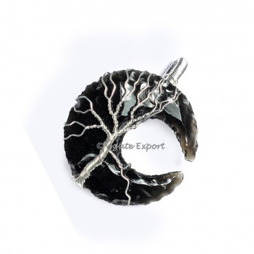 Black Obsidian Moon with Tree of life Healing Pendants